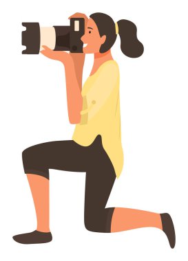Woman Paparazzi on Knee Making Professional Shoots
