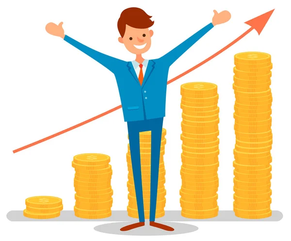 Happy Businessman ,Financial Growth Graph Vector — 스톡 벡터