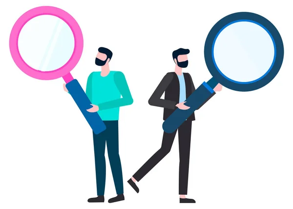 Man Character Holding Magnifier Isolated Analytics — 图库矢量图片