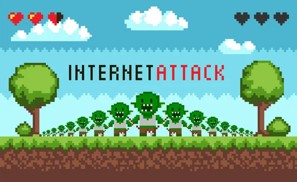 ピクセルゲームインターフェースハッカー攻撃 — ストックベクタ