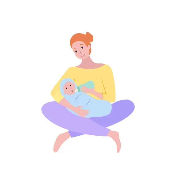 Мать кормит ребенка, женщина с новорожденным ребенком — стоковый вектор
