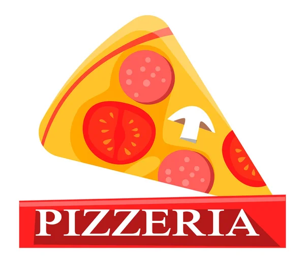 Hot Pizza Slice met Salami Tomaten en Paddenstoelen — Stockvector