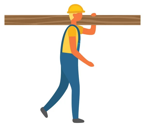 Man Working on Construction, Carrying Wood Bulk — Stock Vector