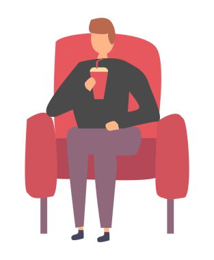 Kırmızı Kol Sandalyesinde oturan Kola içen Adam izole edilmiş