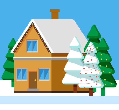 Kırsal bölgede kış manzarası, Karlı Ev