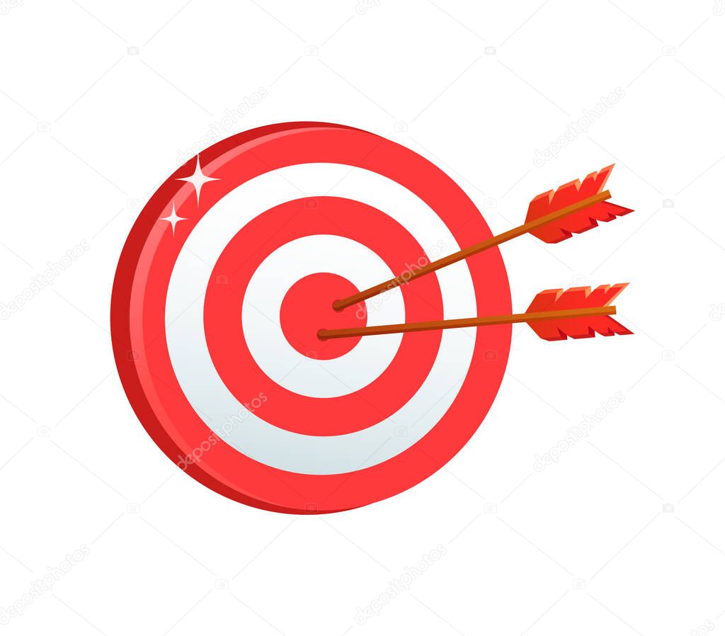 Board game vector, popular relaxation for adults, competition dartboard with aims colored in different colors and arrows, bullseye and target isolated. Business target