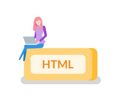 Html Düğmesi, Dizüstü bilgisayarlı Kadın Programcı, Kodlama