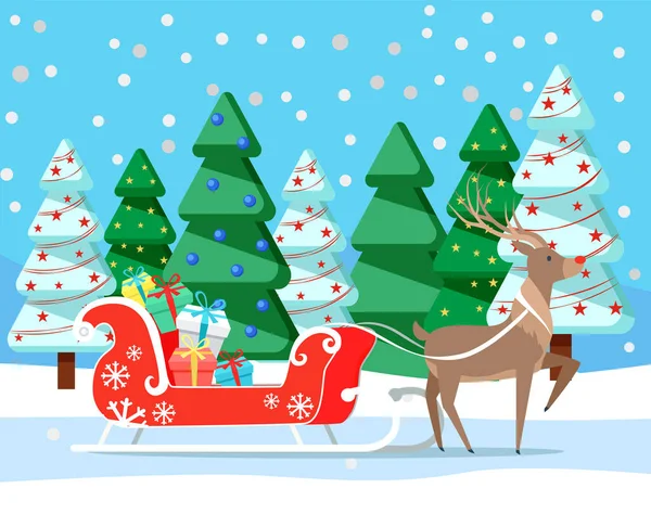 Christmas and Winter Holidays, Deer with Presents — 스톡 벡터