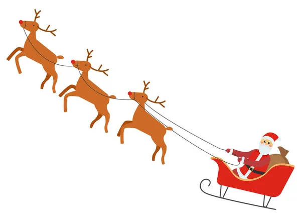 Carruaje a caballo de Santa Claus con vectores de renos — Vector de stock