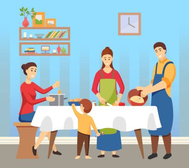 İnsanlar Bulaşık Pişiriyor Aile Tatile Hazırlanıyor