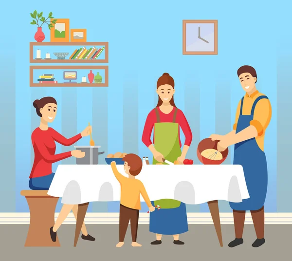 Personnes Plats de cuisine Famille Se préparer pour les vacances — Image vectorielle