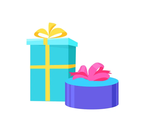 Presents in Festive Paper Vector Round Square Gift — Stock Vector