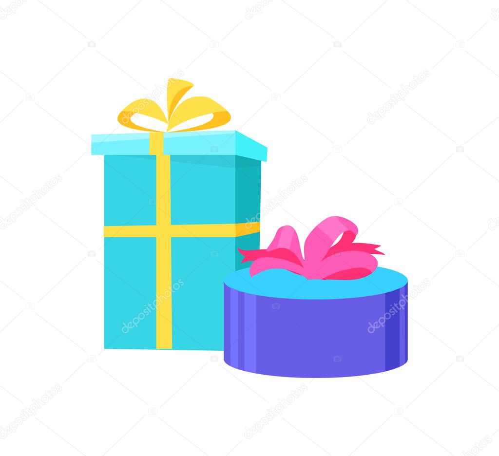 Presents in Festive Paper Vector Round Square Gift