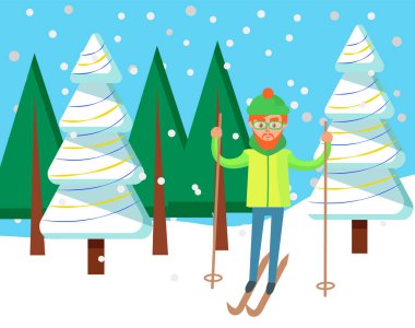 Kış etkinliğinin kartpostalı, Erkek Kayak Vektörü