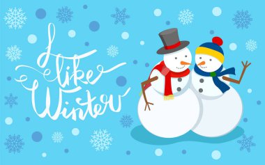 Kar Heykelini Seviyorum Çift Kutlama Kartı