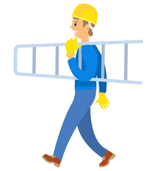 Εργάτης με στολή που μεταφέρει μεταλλική σκάλα διάνυσμα — Διανυσματικό Αρχείο