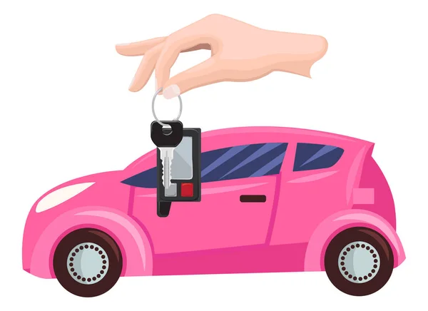 Vlastnictví a klíče od auta v rukou, Nákup vozidla — Stockový vektor