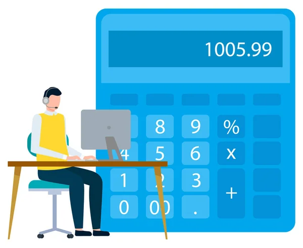 Statistiche finanziarie, uomo sul computer portatile Calcolo — Vettoriale Stock