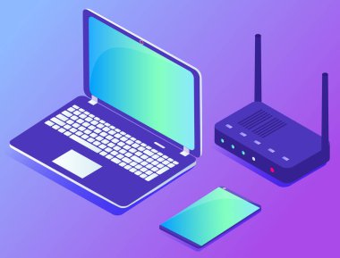 Modem, Bilgisayar ve Tablet Veritabanına sahip dizüstü bilgisayar