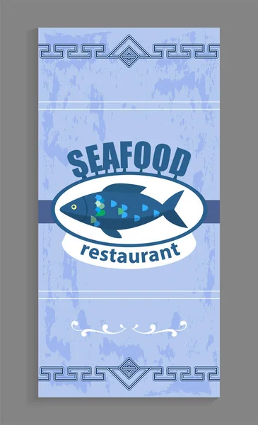 Póster de restaurante de mariscos con logotipo de pescado marino — Vector de stock