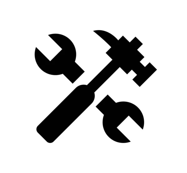 Chiave e martello nero oggetti da costruzione vettoriale — Vettoriale Stock