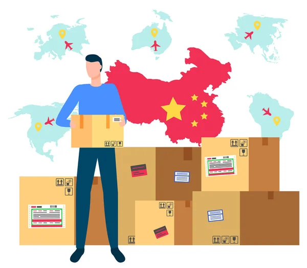 Asociación con China Entrega de paquetes desde Asia — Archivo Imágenes Vectoriales