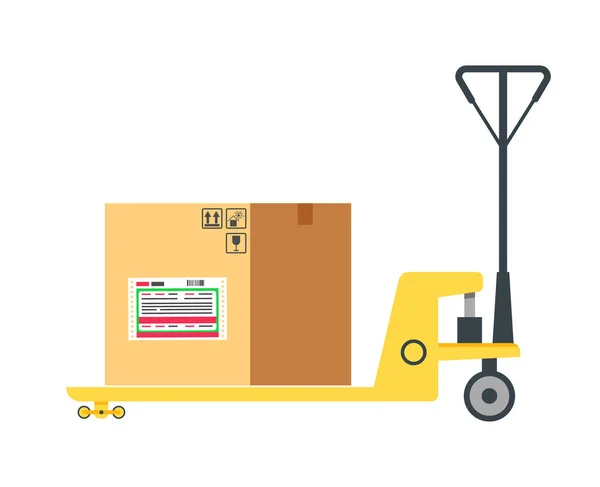 Cardboard Box on Cart, Post Office Element Vector — Stock Vector