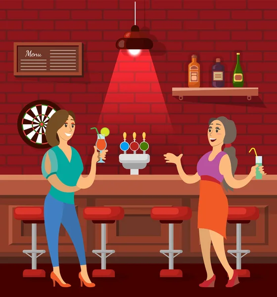 Femme Amis Parler au bar Boire des cocktails — Image vectorielle