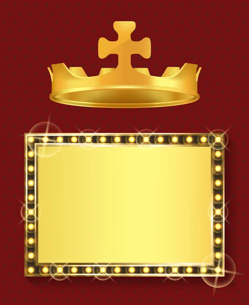 Χρυσό πλαίσιο και βασιλικό στέμμα, βασιλιάς ή βασίλισσα κοσμήματα — Διανυσματικό Αρχείο