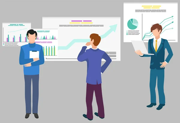 Teamwork-Datenanalyse, Infografiken und Diagramme — Stockvektor