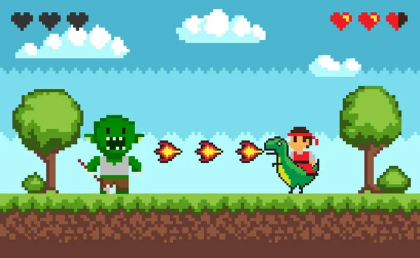 Pixel Fight Troll Monster和角色 — 图库矢量图片