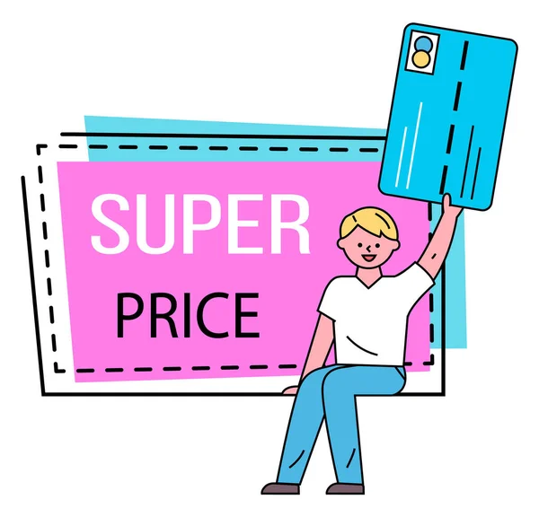 Man Holding Card, Super Prijs op Black Friday Sale — Stockvector