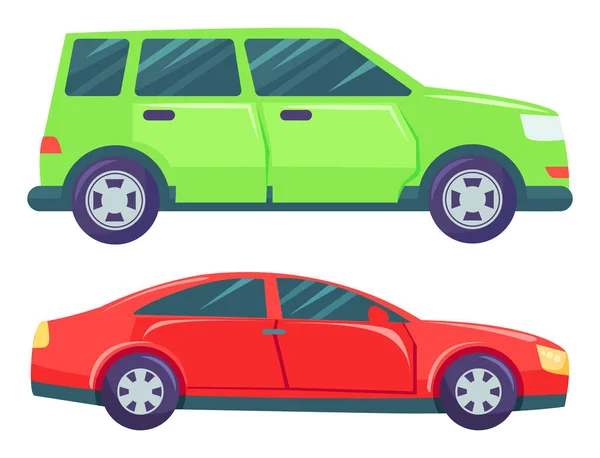 Coches aislados en blanco, monovolumen y Hatchback — Vector de stock
