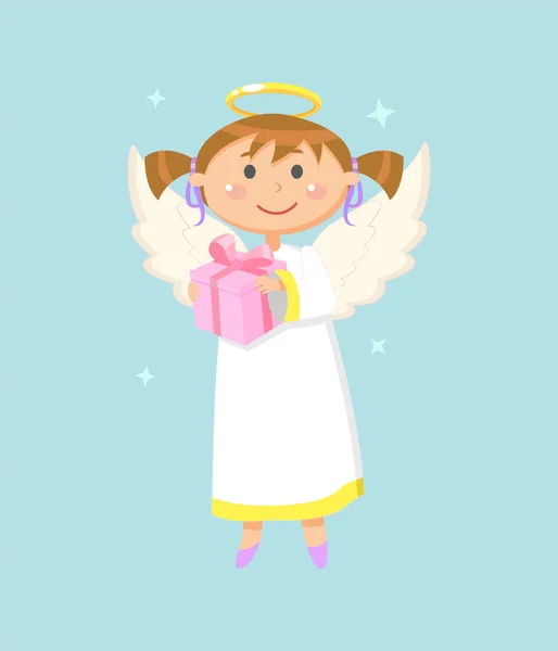 Angel with Gift Box, Christmas or Valentine Day — стоковий вектор