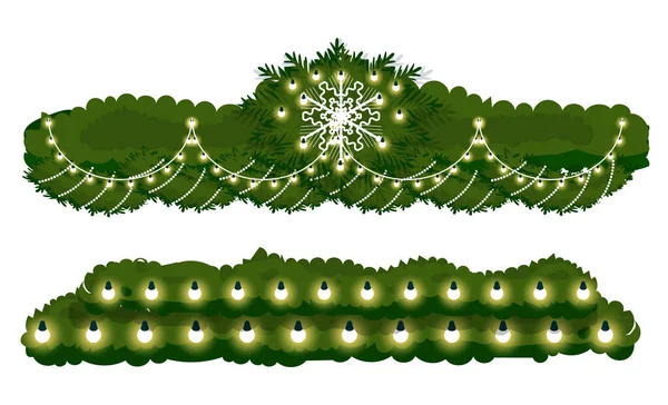 Decoración de invierno, rama de abeto con vector de luz — Vector de stock