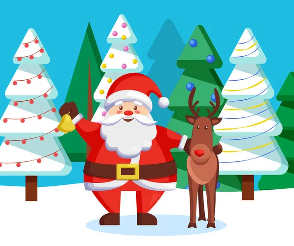 Vacaciones de invierno Personajes Santa Claus y Renos — Vector de stock