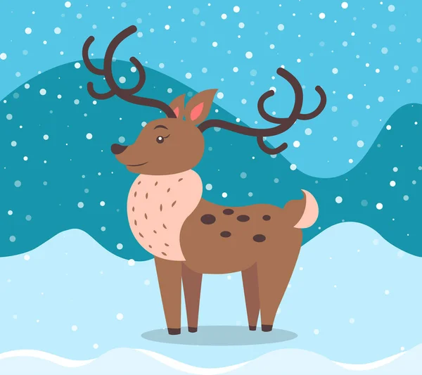 Winterkaart met hert en Snowing Weather Vector — Stockvector