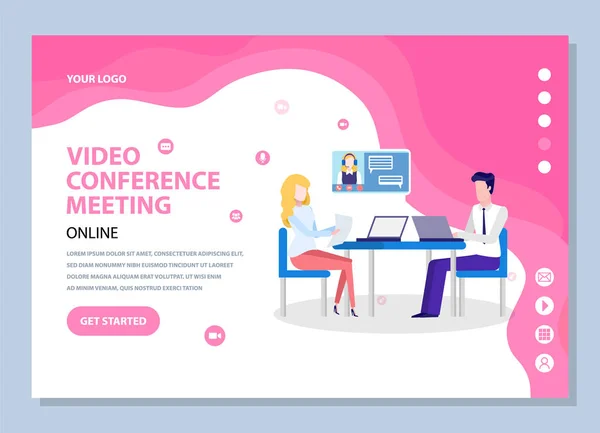 Videoconferenza online, Riunione Web, Chat Vector — Vettoriale Stock