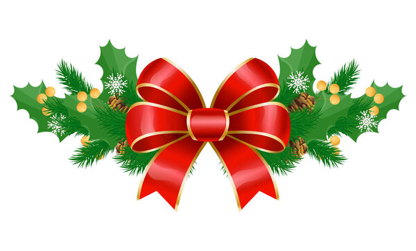 Mistletoe and Pine Tree Branch with Ribbon Bow
