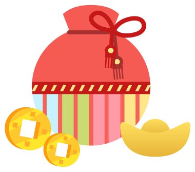 Kurabiyeli ve Altın Para Vektörlü Talih Çantası