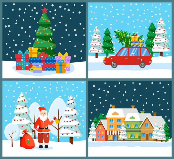 Winter Holidays Characters and Landscapes Set — Stock Vector
