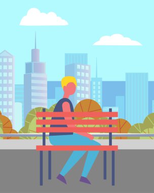 Park Vektöründe Tek Başına Oturan Adam