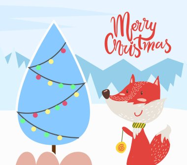 Mutlu Noeller Tilki ve Çam Ağacı Tebrik Kartı