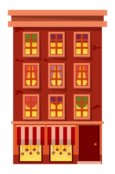 Casa en estilo moderno Decoración de invierno en la ciudad o la ciudad — Vector de stock