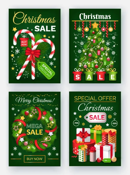 Χριστούγεννα Πώληση, Εκπτώσεις για το Νέο Έτος Αφίσες — Διανυσματικό Αρχείο