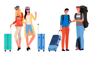 Arkadaş Şirketi Birlikte Tatile Çıkıyor Vektör