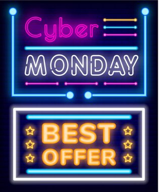 Siber Pazartesi En İyi Teklif Neon İşaretleri Vektörü Belirlendi