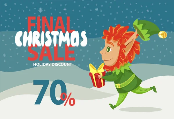 Final Christmas Sale and Holiday Discount, Elf Boy — Stock Vector