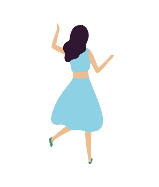 Bailando Mujer Volver Ver Personaje de dibujos animados aislados — Archivo Imágenes Vectoriales