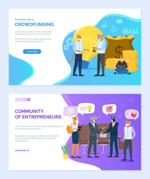 Comunidad de Empresarios, Crowdfunding Website — Vector de stock